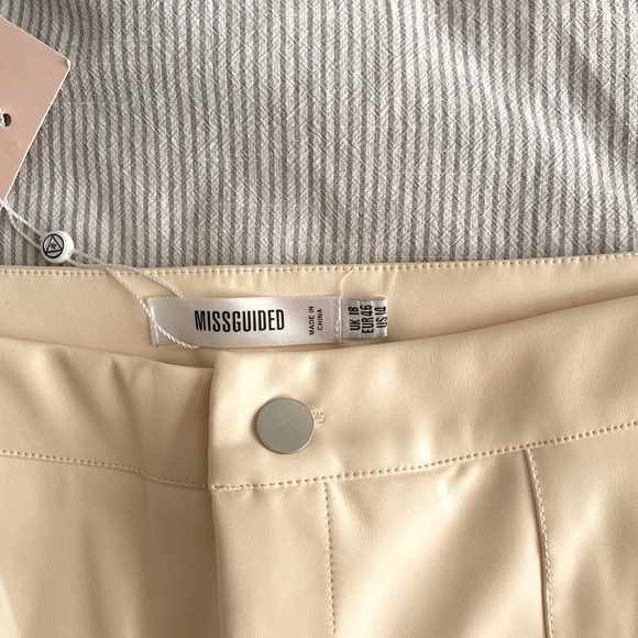 Cream Faux Leather Split Hem Trousers - Picture 7 of 15